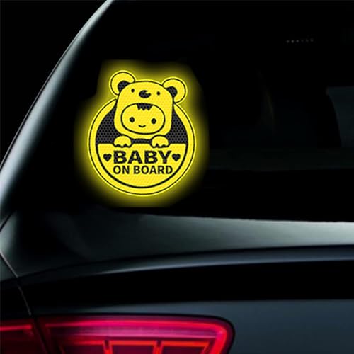 Image of 2PCS Baby On Board Sticker for Cars,Reflective Baby in Car Safety Sign Decal for Rear, Side Windows, Bumpers- Bright Yellow, Durable (Bear)