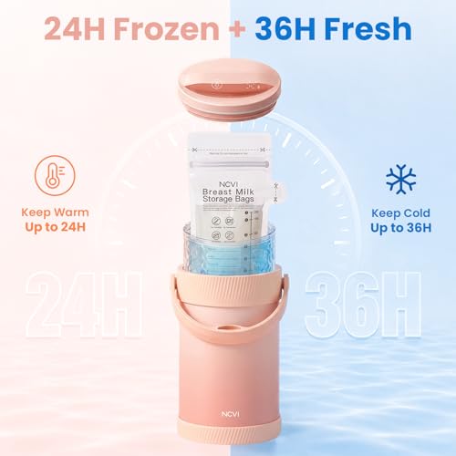 Image of NCVI 26oz Stainless Portable Breastmilk Cooler, Temp Display, 24H Cold