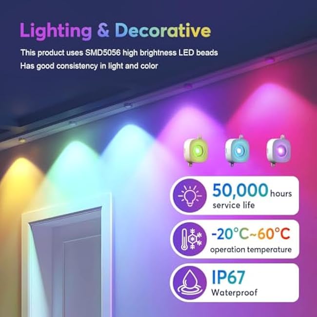 Permanent Outdoor Lights, 200ft RGB+IC Eaves Light with 80 LED Lights, IP68 Waterproof, 72 Scene Modes for Outdoor Decorations, App/Remote Control, House Roof Lighting
