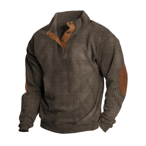 DMGYCK Men's Pullover Sweatshirts Long Sleeve Shirts Casual Thermal Loose Fit Button Up Pullovers S-3XL (Color : Brown, Size : 2X-Large)