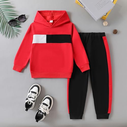 Image of KIDLAGA Toddler Boy Clothes Long Sleeve Hoodie Sweatsuits Tops and Pants Boys Fall Winter Color Block Outfits Set 5-12 Years