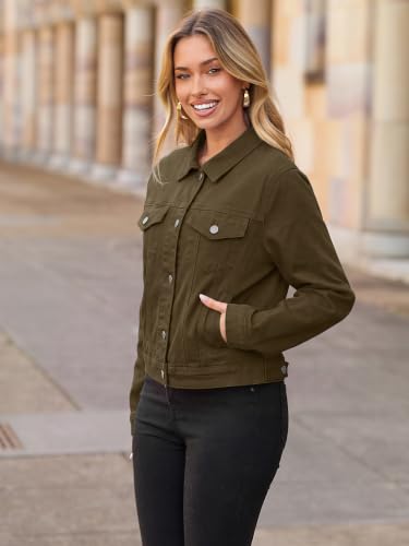 Image of Glamaker Womens Jean Jacket 2026 Basic Trendy Long Sleeve Denim Jackets Button Down Fitted Western Coat with Pockets