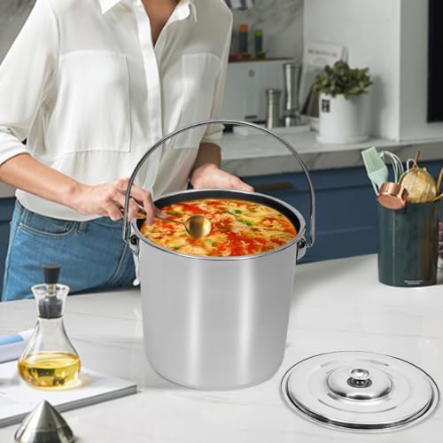 3.17Gal Stainless Steel Milk Bucket with Lid and Handle, Metal Ice Barrel for Commercial and Home Use, Cylinder Food Oil Sugar Rice Storage Jar for Kitchen, Restaurants, 12L/12.68Qt