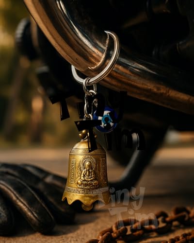 Image of Tiny Tim Guardian Bell with Evil Eye Charm - Protective Motorcycle & Car Accessory - Tibetan-Inspired Design - Wards Off Negative Energy - Ideal Gift for Bikers & Travelers