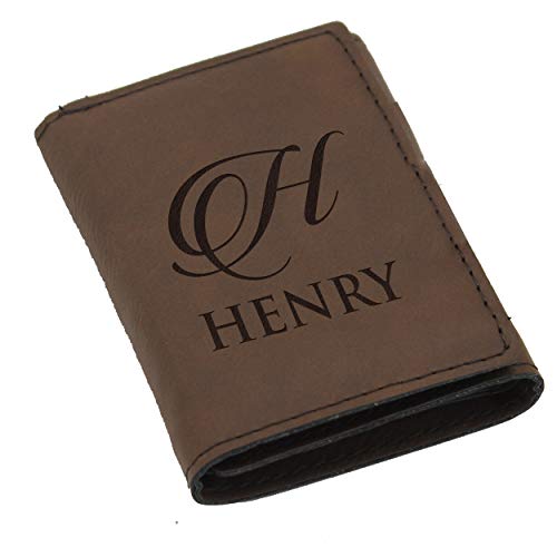Custom Personalized Trifold Wallet for Men, Him, Husband, Groomsmen (Brown)