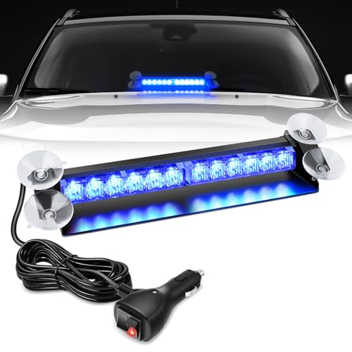 Image of Nilight 12LED Traffic Advisor Strobe Light Bar Blue Hazard Safety | Emergency Warning Dash Front /Rear Windshield Flashing Lights for Cars Trucks Police Firefighter Plow Construction Vehicles