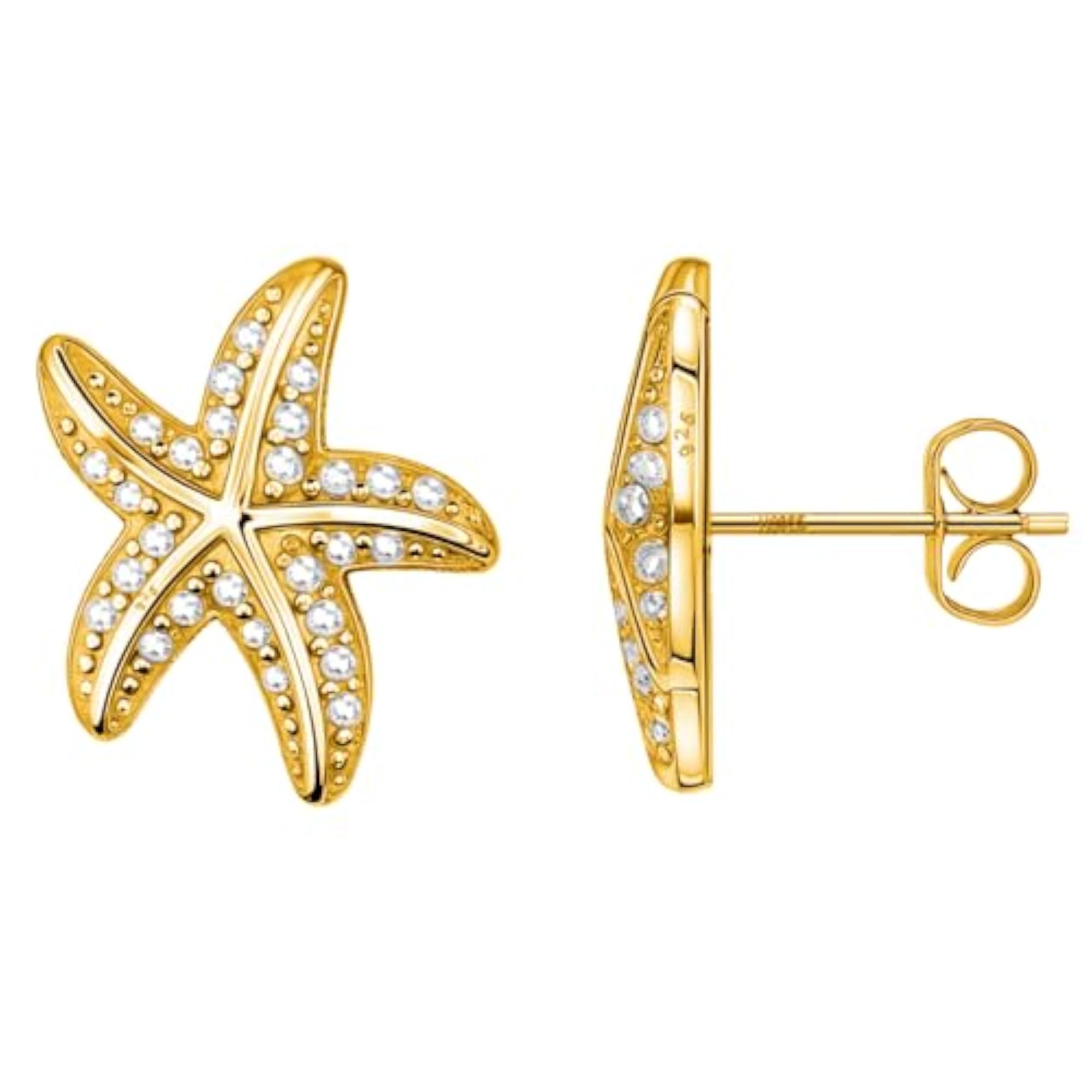 Women's 925 Silver Starfish Earrings in 18K Gold Finish