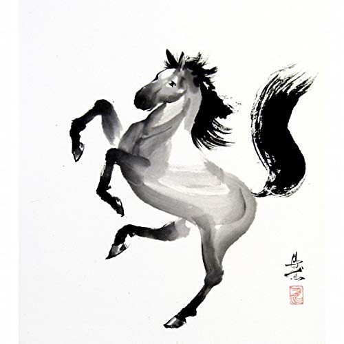 Amazon.co.jp: 西村欣魚『跳馬』日本画 動物画 うま 午 干支 十二支