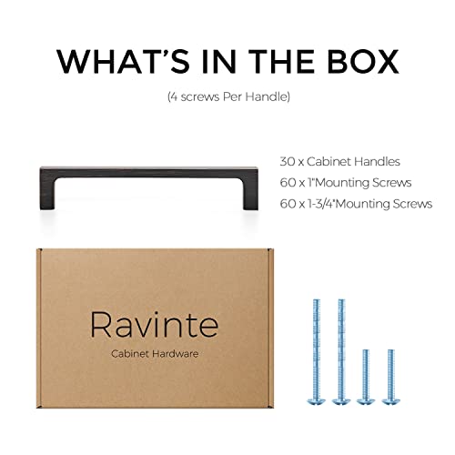 Image of Ravinte Oil Rubbed Bronze Cabinet Handles Kitchen Pulls 5 Inch 30 Pack | Square Design, Solid Zinc, Modern Slim Style, Screws Included, Easy Installation, for Kitchen Drawers & Cupboards