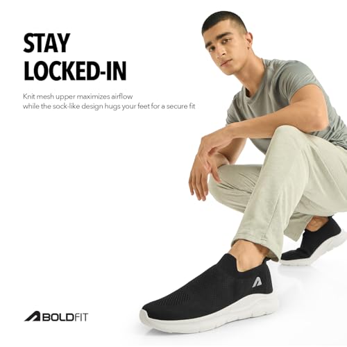Image of Boldfit Casual Shoes for Men Breathable Knit Slip-On Sneakers with Memory Foam Insole & EVA Sole Lightweight Walking Shoes with Sock-Like Fit & Padded Heel for All-Day Comfort