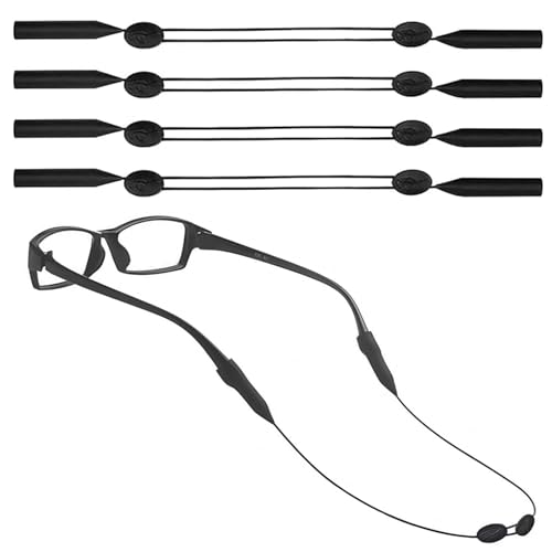 4 Stück Brillenband Schwarz, Verstellbares Sportbrillenband, Anti Rutsch Brillenbänder für Männer Frauen Kinder, No Tail Brillenkette für Sportbrille Sonnenbrille Lesebrille Brille Schutzbrille