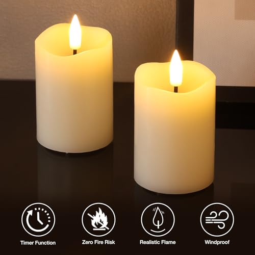Image of Ivory Flameless Votive Candles with Remote Batteries Set of 6 | 2x3 inch Small Flickering LED Pillar Candles, Battery Powered, Real Wax Coating, Home Table Shelf Decor