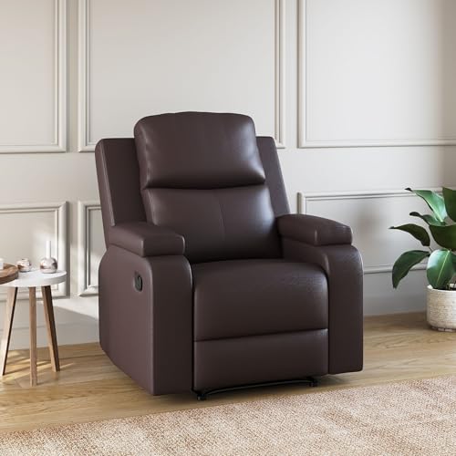 Image of Amazon Brand - Solimo Emerald | Single Seater Sofa Recliner | Manual Recliner (Leatherette Brown)
