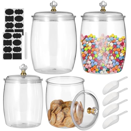 Epicover Plastic Storage Jars with Lids for Food, 2.2L x 2PCS, 3.8L x 2PCS, Multi-Functional Airtight Containers with Labels, Scoops, Stickers for Grains Nuts Snacks