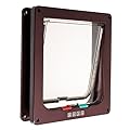 JZK® 19.5 * 17 cm, Pet cat dog flap lock lockable door with 4 functions: prohibit in & out, allow in & out, only in, only out, brown, size Large.