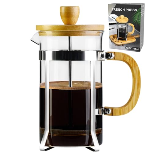 PARACITY French Press Coffee Maker, Mini Coffee Press with Bamboo Handle, French Press of 18/8 Stainless Steel Filter and Heat Resistant Glass, 12OZ Portable Coffee Maker for Travel& Home PARACITY French Press Coffee Maker, Mini Coffee Press with Bamboo Handle, French Press of 18/8 Stainless Steel Filter and Heat Resistant Glass, 12OZ Portable Coffee Maker for Travel& Home