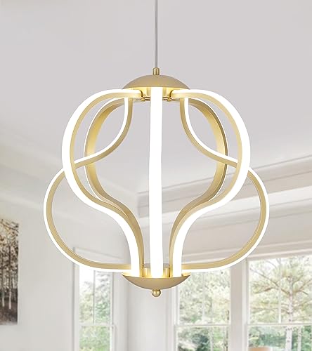 Q&S Modern Led Chandelier,Gold Hanging Pendant Lights for Dining Room Foyer Entryway Kitchen Living Room 8 Lights
