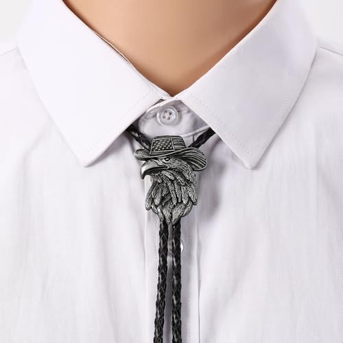 Image of Western Cowboy Patriotic Eagle Bolo Tie USA 250th Anniversary | Premium braided leather, anti-tarnish alloy pendant, adjustable sliding clasp, patriotic bolo tie for USA 250th Anniversary