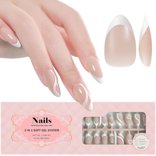 INTOBAS 160 Pièces Faux Ongles French Manucure, Press on Nails Court Amande, Couverture French Capsule Ongles pour la qualité du salon，DIY Nail Art pour Femmes et Filles-12 Tailles-Nude