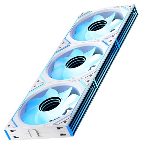 Image of Interstellar V2 120mm PC Reverse Blade Case Fan Infinity Mirror Module Daisy-Chain ARGB Fan Triple Pack with Controller Suitable for Computer Case & 360mm AIO Cooler(White-3pack)
