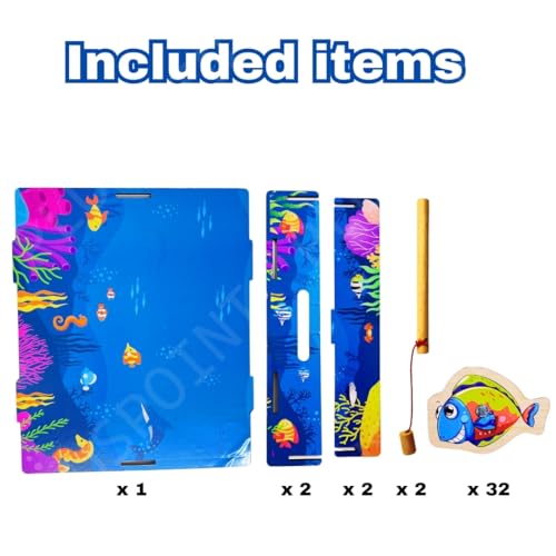 Image of PLUSPOINT Magnetic Wooden Fishing Game Toy for Toddlers, Fish Catching Games of 30 Piece Fishes 2 Sticks 1 Fishing Tray, Preschool Learning Hand and Eye Co-Ordination Educational Toys 3+Yr Kids