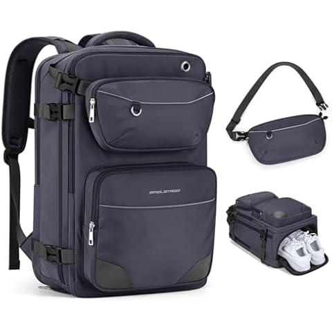 Maelstrom Travel Backpack for Men Women, 35L Carry on Backpack for Traveling on Airplane,with Belt Bag&Shoe Compartment,Waterproof Laptop Backpack fit 17”Laptop-Mystery Grey Cover
