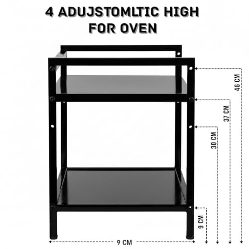 Image of RIZIK STORE Metal Adjustable Microwave Oven Stand for Kitchen Platform | 2-Tier Microwave & OTG Oven Stand with 8 Hooks | Heavy Duty Organizer Rack | Powder Coated (Textured Black)
