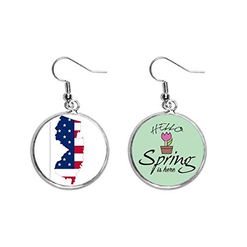 Pendientes de New Jersey esmaltados con mapa y bandera americana