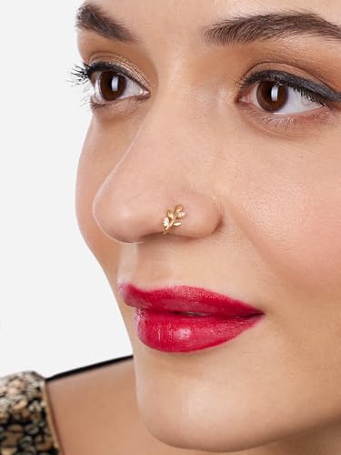 Image of ZAVERI PEARLS Set of 3 Gold Tone Cubic Zirconia Contemporary Brass Clip On Nose Pins For Women-ZPFK17365