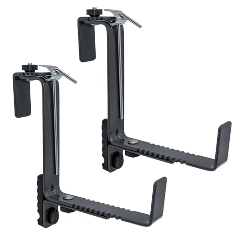 Blumenkasten Halter 2er Set individuell verstellbar - dunkelgrau - Metall Halterung für eckige Balkongeländer von 4-7 cm einstellbar - Geländer Brüstung Mauer Pflanzkasten Befestigung variabel