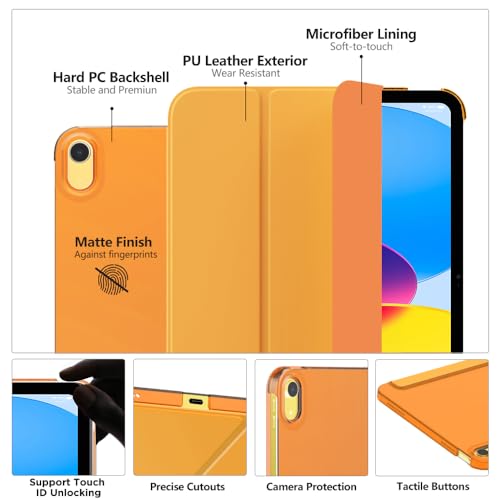 Image of MoKo for iPad (A16) 11th Generation Case 11 Inch 2025, iPad 10th Generation Case 10.9 Inch 2022, Slim Stand Hard PC Translucent Back Shell Smart Cover, Support Touch ID, Auto Wake /Sleep, Papaya