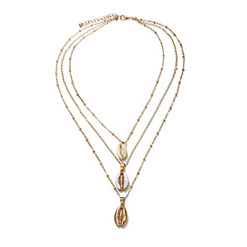 Preisvergleich Produktbild ETCBUYS Mehrschichten Anhänger Halskette - Cowrie Anhänger Everyday Women Halskette mit Premium Qualität Natural Shell - Triple Layer Cowry Choker Sommer Halskette Modischer Schmuck