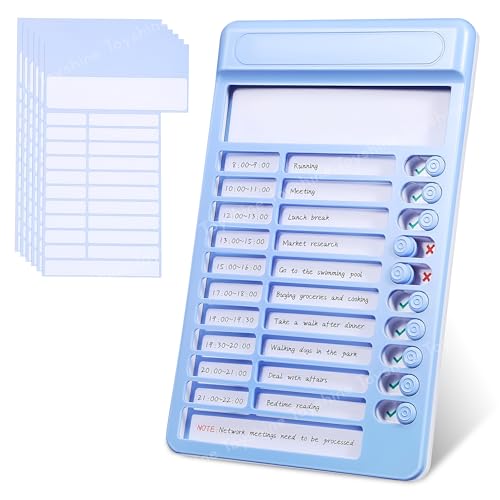 Image of Toyshine Portable Self-Discipline Chores Chart|Schedule Tracker with 15 Pcs Blank Paper Sliding Morning Routine Planner|Daily Checklist Board Perpetual Planning Reminder for Home School Office -Blue
