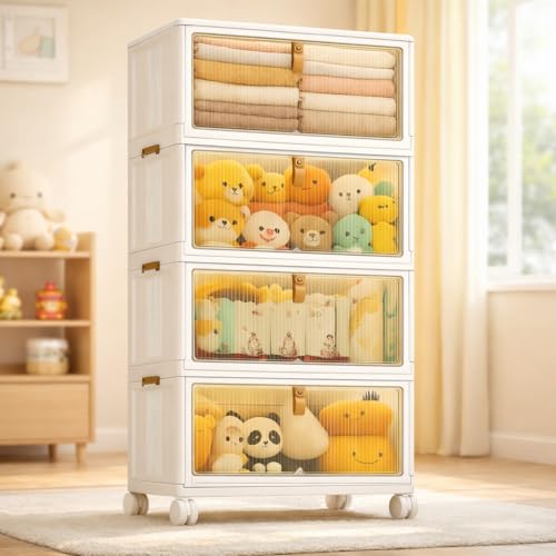 Image of Mevigo Plastic Wardrobe - 4 Tier Cupboard for Storage, Almirah for Clothes, Plastic Cabinet for Storage Box, Wardrobe Organizer for Storage for Kitchen /Bedroom /Living Room- Yfx-4
