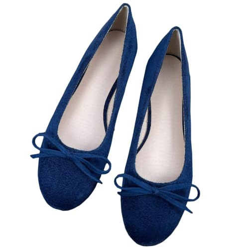 Image of TN TANGNEST Women's Velvet Flats Round Toe Ballet Shoes | Elegant Bowknot Flats Comfortable Casual Slip On Flats for Work