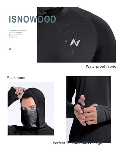 Image of isnowood Sun Shirt UPF 50+ Men's Fishing Long Sleeve UV Protection Hoodie Hiking Rash Guard Swimming Running