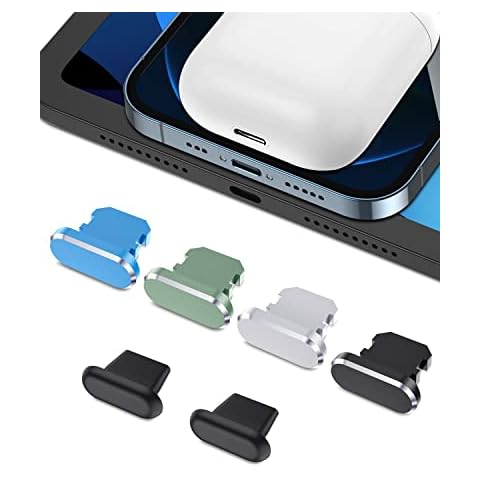 AUZOSL Pack of 6 Dust Protection Plugs Compatible with iPhone 14 Pro 13 12 4 Aluminium + 2 Silicone Dust Plugs, Blue, Green, Polar Star, Midnight Cover