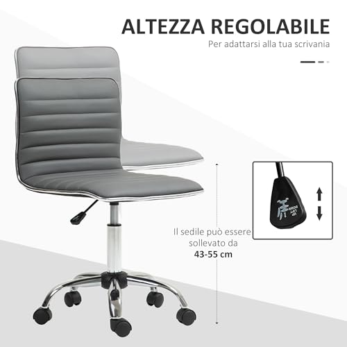 Sedia da Ufficio Ergonomica in Finta Pelle PU con Altezza Regolabile, Poltrona da Ufficio e Studio con Seduta Girevole e 5 Ruote, Grigio Scuro - Sedia gaming - Immagine 3