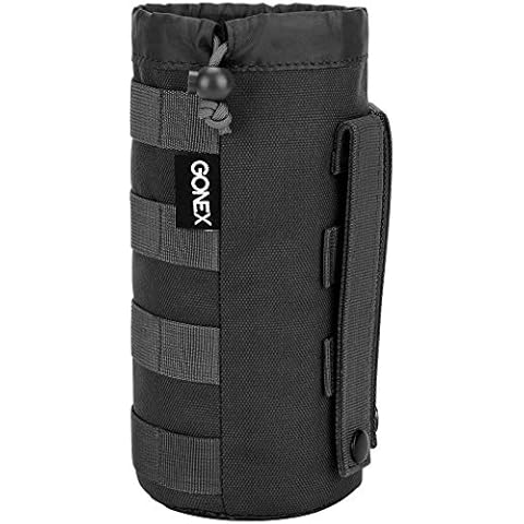 Gonex Tactical Military MOLLE Water Bottle Pouch, Drawstring Open Top & Mesh Bottom Travel Water Bottle Bag Tactical Hydration Carrier Black Cover