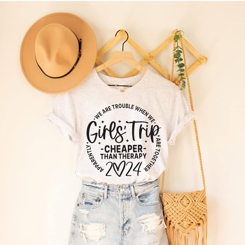 Girls Trip Cheaper Than Therapy Shirt, Vacation T-Shirt, Girls Weekend, Trouble Together, Bachelorette Shirts2