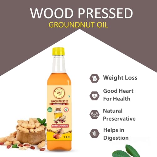 Image of GMB Mart Wooden Cold Pressed Groundnut Oil 1 Litres | Natural Cooking Oil Rich in Vitamin E | Chemical-Free Peanut Oil for Frying, Baking & All Cuisines | Pure & Healthy