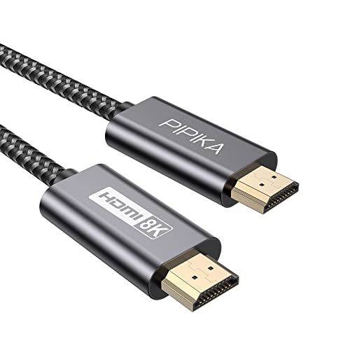 Cable HDMI 8K [2M], PIPIKA Ultra High Speed HDMI 2.1 Trenzado Cord-8K @ 60Hz 4K @ 120Hz, Compatible con Apple TV, Roku, Samsung QLED, Sony LG, Playstation, PS5, PS4, Xbox One Series X, Ultra HD