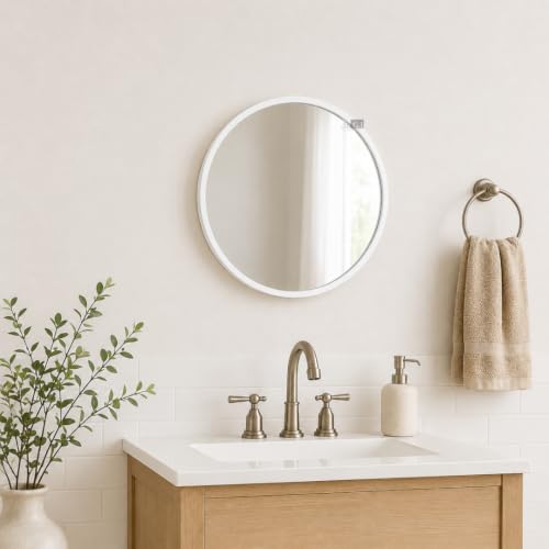Image of Round Wall Mirror in Gold I Metal Frame Mirror I Modern Design Metal Frame Mirror in Medium Size I Bathroom Wash Basin, Bedroom, Drawing Room (White 18 inch)