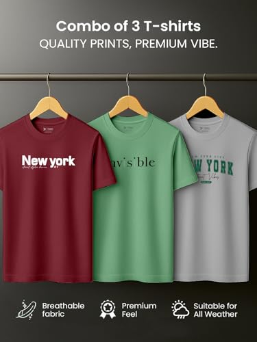 Image of XENOVAURBAN Men's Printed T-Shirt Combo Pack of 3 | Regular Fit Cotton Tshirts for Man - PRNT3