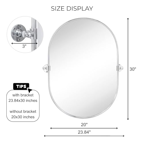Image of TEHOME Oval Chrome Pivot Bathroom Mirror Pill Shaped Tilting Bathroom Vanity Mirror Metal Framed Adjustable Mirror, Overall 23.84 x 30 inches (Mirrror 20 x 30 inches)