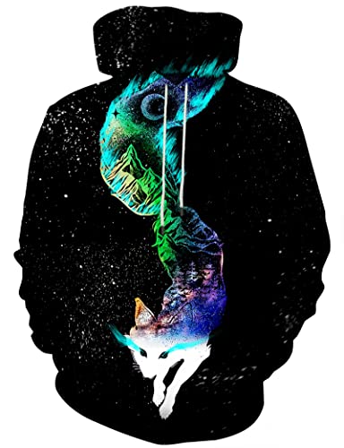 Yasswete Graphic Hoodies Unisex For Men Women Novelty Sweatshirts Adults Youth 3D Black Green Coats Colorful Animal Printed Hooded Pullover Sweaters Fashion Size Large #TOP8