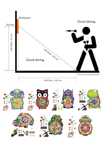 Image of Amazon Brand - Jam & Honey Dart Game for Kids Cartoon Target Game Toy Sets Dart Board with 5 Velcro Balls and 1 Hanger -Children's Indoor Outdoor Sport Game Toys Gifts (Elephant (5 Balls and 3 Darts))