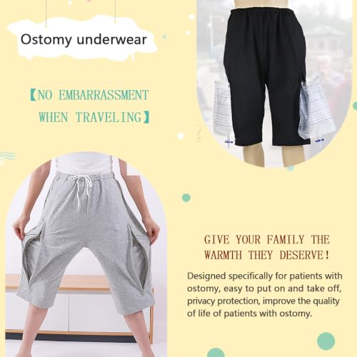 Image of Unisex Incontinence Care Trousers,Urinary Drainage Trouser,Catheter Pant,Fistula Pants,Ostomy Drainage Bag Care Scanties,Double Zippered Pockets Holding 2000ml Catheter Bags Black