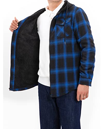 Image of ZENTHACE Men's Sherpa Lined Full Zip Hooded Plaid Shirt Jacket