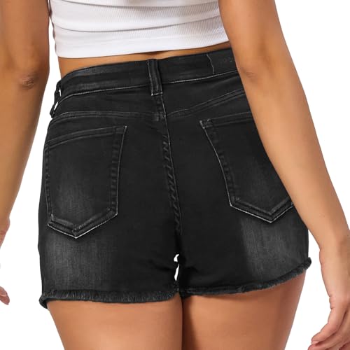 Image of VIPONES Women Mid Rise Jeans Shorts Frayed Raw Hem Summer Stretchy Casual Denim Shorts